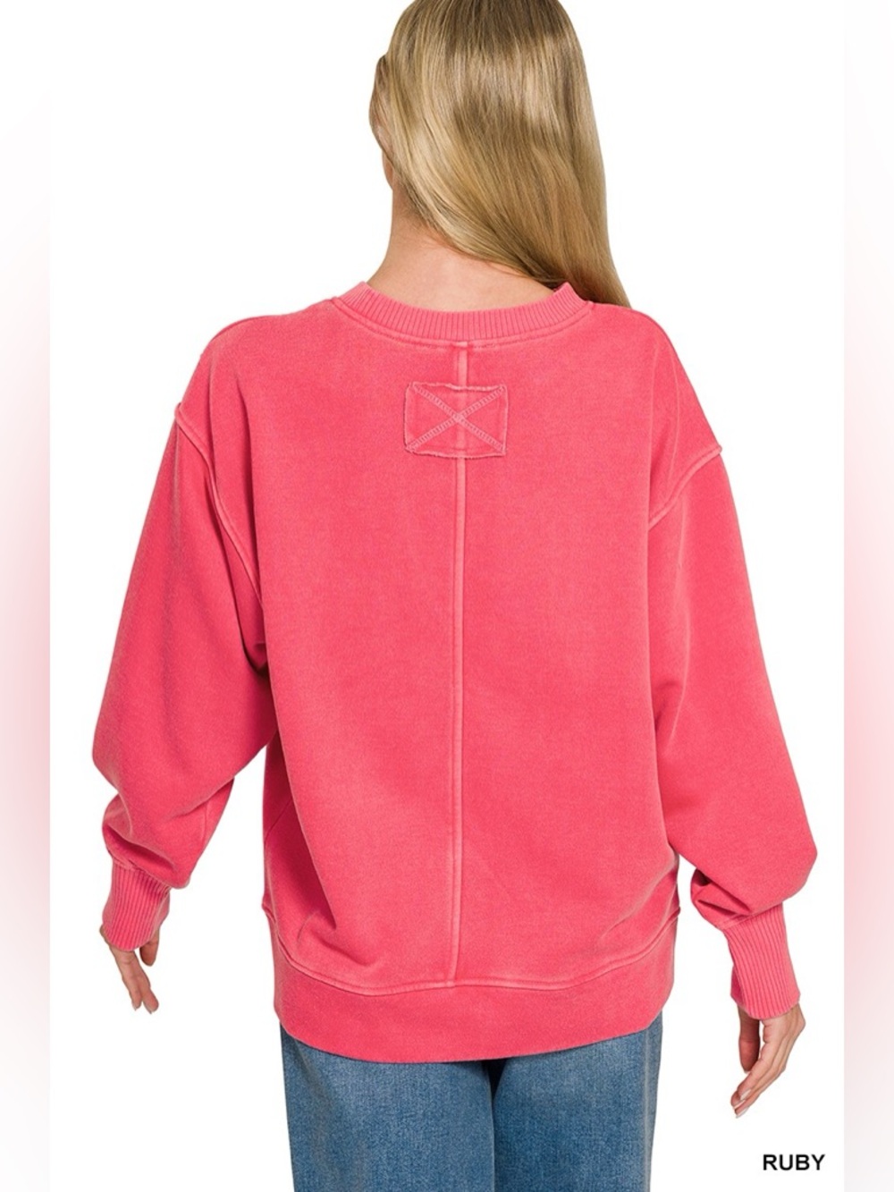 Zenana Pigment Dye Exposed-seam Fleece Sweatshirt - Picture 3 of 4